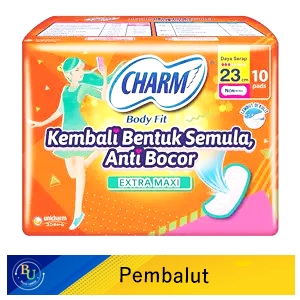Charm pembalut body fit 10's extra maxi non wing 23cm