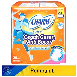Charm pembalut body fit 28's extra maxi wing 23cm