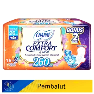 Charm pembalut extra comfort 16's maxi wing 26cm
