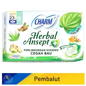 Charm pembalut herbal ansept+ 16's wing 23cm
