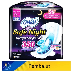 Charm pembalut safe night 11's gathers wing 35cm