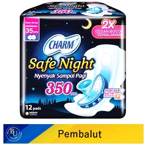 Charm pembalut wanita safe night 12's wing 35cm