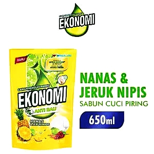 Ekonomi pencuci piring liquid natural nanas & jeruk nipis 650ml