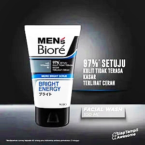 Kao biore facial foam men's double micro scrub white bright energy 100g
