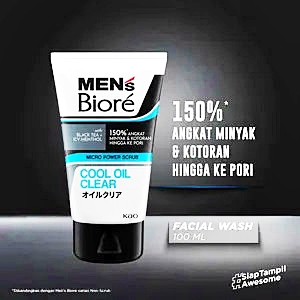 Kao biore facial foam men's double scrub cool oil clear 100g