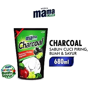 Mama lime cairan pencuci piring refill charcoal 680ml